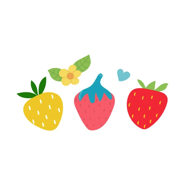 Handgezeichnetes Set Von Süßer Farbe Erdbeere — Stockvektor