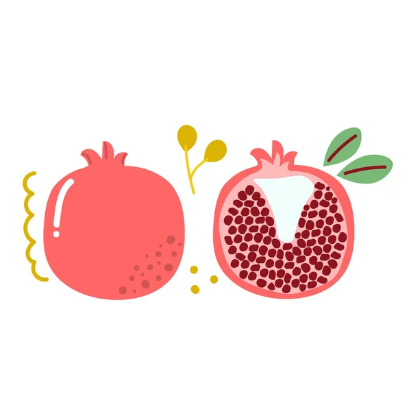 Handgezogener Granat Granatapfel Liebe Frucht Konzept Flache Illustration — Stockvektor