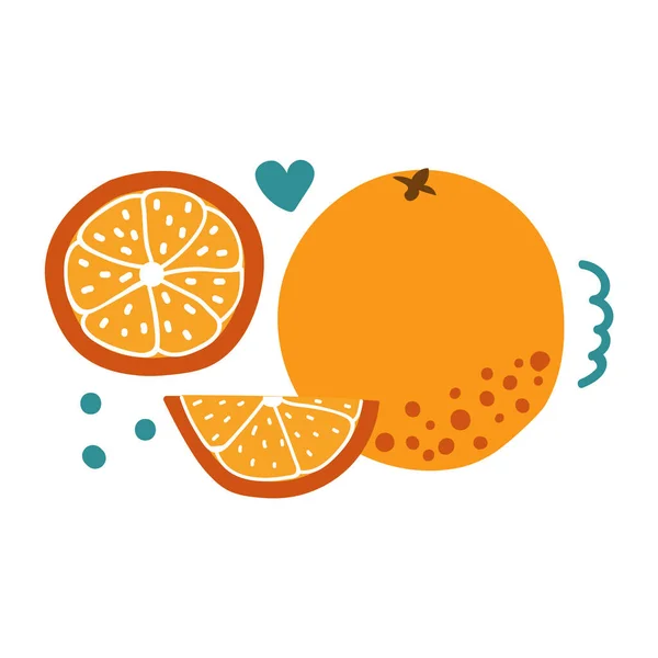 Laranja Desenhada Mão Citrinos Ilustração Plana — Vetor de Stock