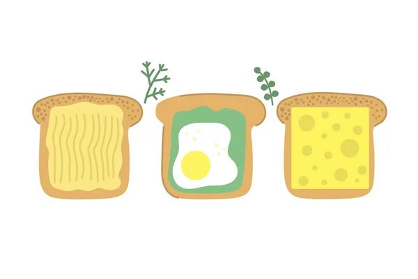 Elle Çizilmiş Ekmek Tereyağlı Lezzetli Tost Kızarmış Yumurta Avokado Peynir — Stok Vektör
