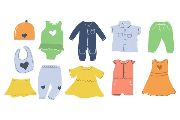 Große Menge Handgezeichnete Babykleidung Kinderzimmer Design Flache Illustration lizenzfreie Stockvektoren