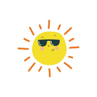 Güneş gözlüklü sevimli ve eğlenceli bir güneş. Çocuk odası tasarımı.