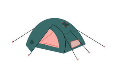 El çizimi düz çadır. Tatil, ekolojik seyahat konsepti.