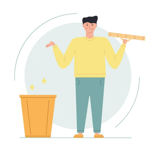 Genç Adam Elinde Çöp Tenekesi Kapağı Tutuyor Boş Bir Posta — Stok Vektör