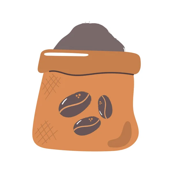 Sac Toile Avec Café Moulu Grains Café Poudre Cacao Pile — Image vectorielle