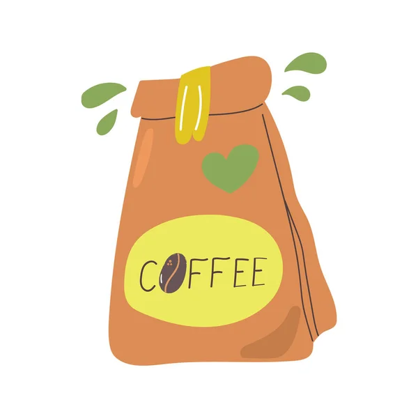 紙のパッケージに手描きのコーヒー カフェイン抜きのコーヒー — ストックベクタ