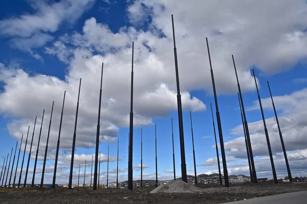 Huge Steel Posts Place Future Indoor Golf Practice Driving Range — Stock Photo, Image