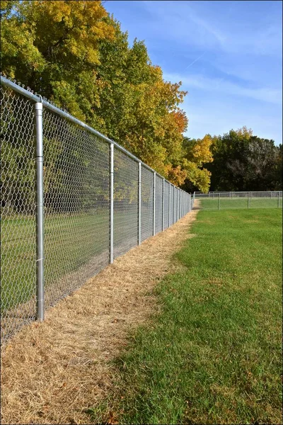 Adog Park Brand New Chain Link Fence Beginning Autumn Coloring — Stock Photo, Image