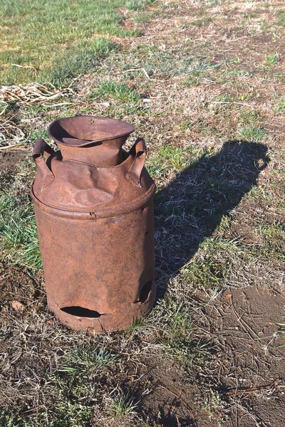 Rusty Old Cream Can Hole Bottom — Stock Photo, Image