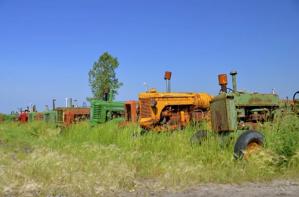 Fila de tractores antigos — Fotografia de Stock