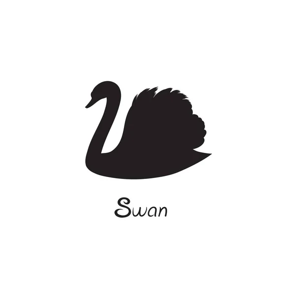 Silhouette isolée noire d'un cygne. Clip art isolé sur fond blanc. Logo pour l'industrie cosmétique ou textile. Illustration de stock. — Image vectorielle