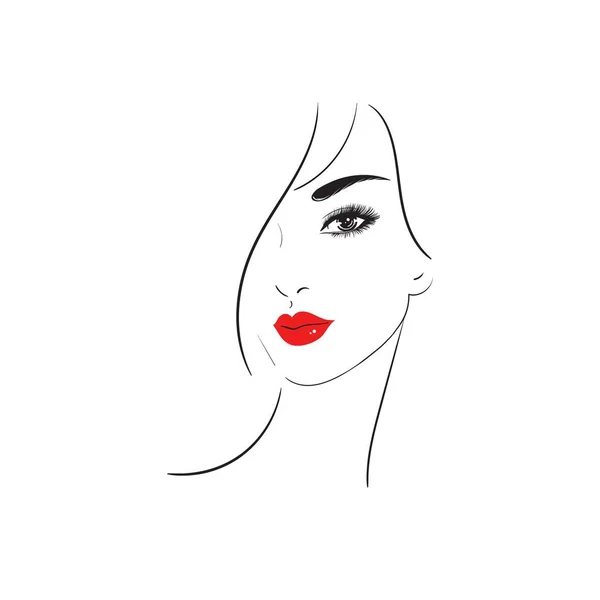 Hermosa cara de mujer belleza. Mujer con labios rojos.Logo para la industria cosmética.Concepto de belleza. Dibujo de moda aislado sobre fondo blanco. — Archivo Imágenes Vectoriales