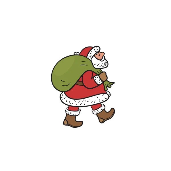 Santa Claus carries a bag with gifts isolated on white background. Color sticker. — Stockvektor