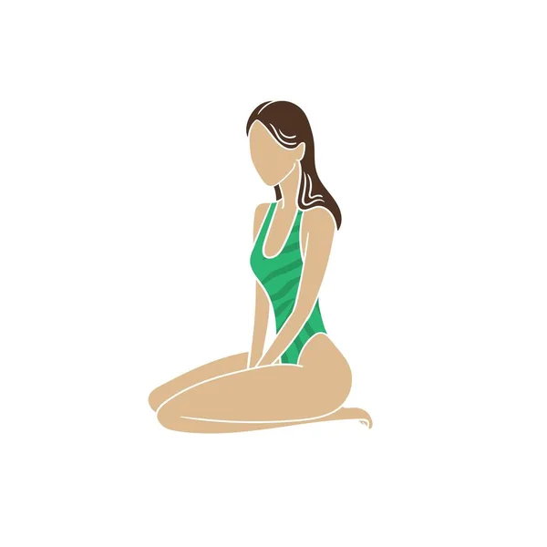 Beautiful young woman in a swimsuit. Flat style. Vector stock cartoon illustration.Yoga pose.