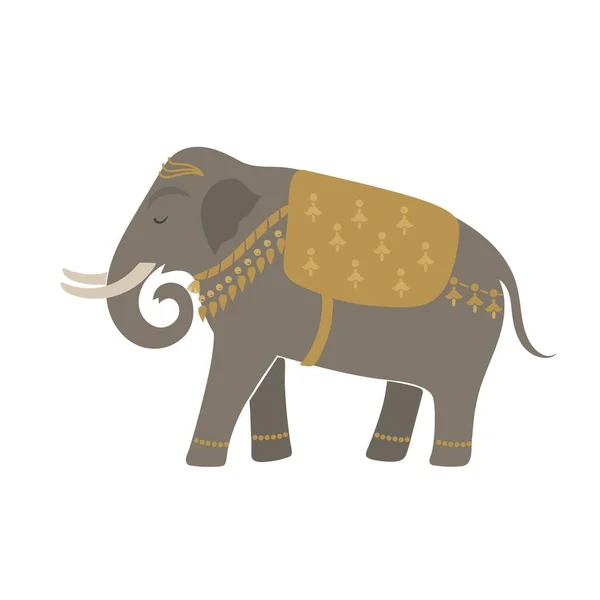 Силует вектора слона ізольований на білому фоні. Індійський або африканський слон з вуаллю та прикрасами.. — стоковий вектор