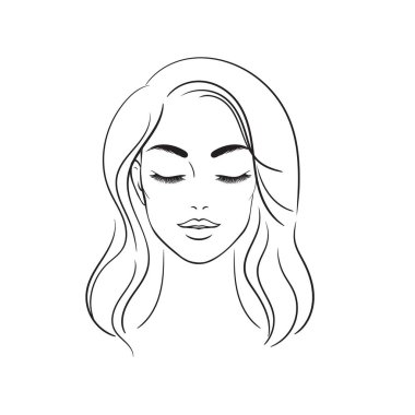 Genç kadın yüzü. Güzel kız yüzü beyaz bir arka planda izole edilmiş. Tock Illustration. Cazibeli moda güzeli kadın..