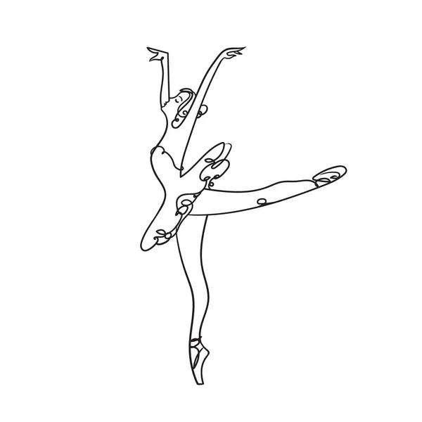 Bailarina en tutú y zapatos punta.Silueta bailarina de ballet. Bailarina realista, hermosa mujer sobre fondo blanco. Banner de ballet. Línea Vector ilustración. — Archivo Imágenes Vectoriales