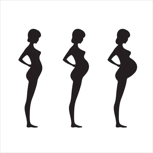Collection of silhouettes of pregnant women isolated on white background.Stock vector illustration.Set of women with belly. — Image vectorielle