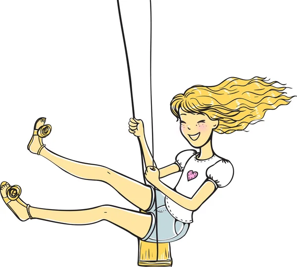 Smiling girl on a swing — Stock Vector