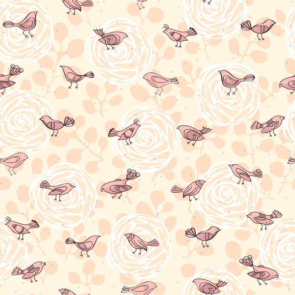 Modèle avec des oiseaux et des roses — Image vectorielle