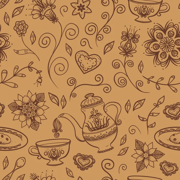 Цветы и чай . — стоковый вектор