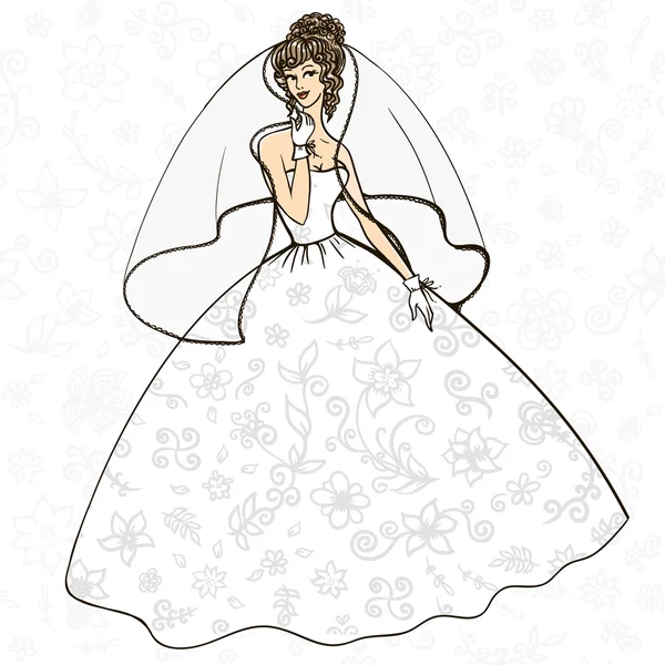 Novia en vestido de novia — Vector de stock