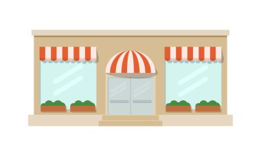 Moda dükkanının, mağazanın ya da tenteli bir butiğin vektör çizimi. Beyaz arkaplanda izole edilmiş