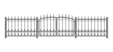 Dövülmüş metalle çit. Düz dizayn. Vektör illüstrasyonu beyaz arkaplanda izole edildi