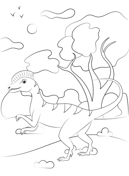 Desenho Página Para Colorir Dinossauro Fundo Natureza Ilustração Vetorial — Vetor de Stock