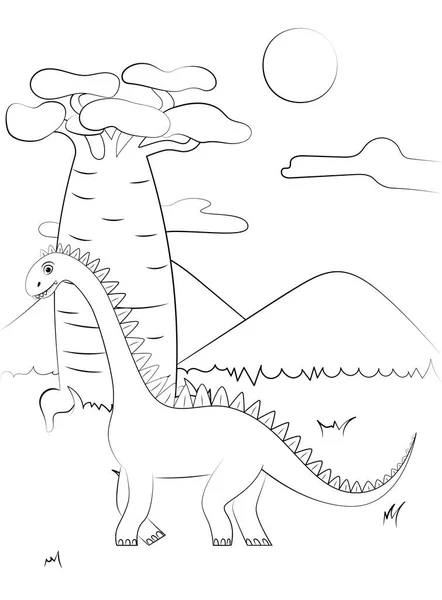 Χρωματισμός Σελίδα Περίγραμμα Του Δεινοσαύρου Στο Φόντο Της Φύσης Εικονογράφηση — Διανυσματικό Αρχείο