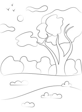 Doğanın renklendirme sayfası. Boyama kitaplarının vektör arkaplanı