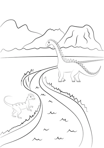 Coloring Page Outline Dinosaur Background Nature Vector Illustration — Stock Vector