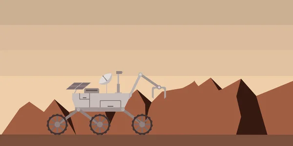 Roverul Mars Explorează Mediul Înconjurător Peisaj Marțian Munți Roșii Design — Vector de stoc