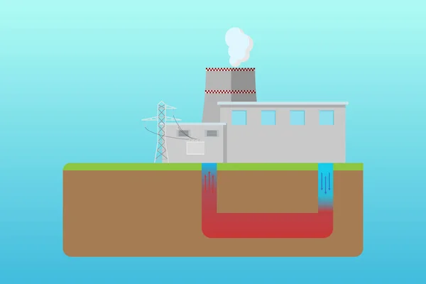 平らな地熱発電所だ 青い背景に隔離されています ベクターイラスト — ストックベクタ