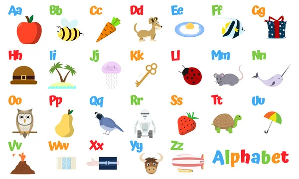 Alphabet Anglais Avec Images Pour Chaque Lettre Illustration Vectorielle — Image vectorielle