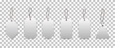 İndirim, satış ve fiyat etiketleri için farklı şekillerde beyaz boş etiketler. Vektör İllüstrasyonu.