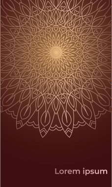 Broşür ve davetiye için altın süslü mandala şablonu. Vektör illüstrasyonu