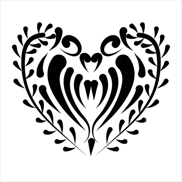 Stylized Black White Heart Qith Ornament Vector Illustration Isolated White — Stock Vector