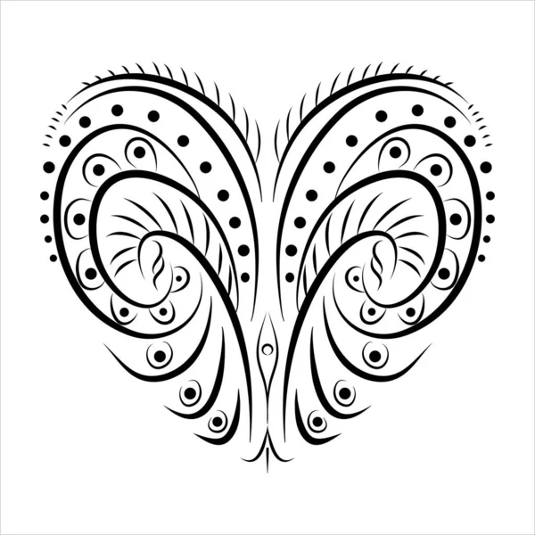 Ornamento Qith Coração Preto Branco Estilizado Ilustração Vetorial Isolada Sobre — Vetor de Stock