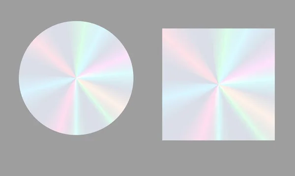 Two holographic gradient shapes - square and round. Vector illustration