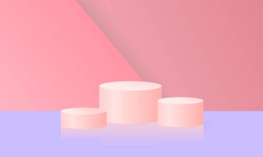 Reklam için 3D podyum. Boş ürün aşaması. Ürün sunumu için vektör yuvarlak kaide veya platform, arkaplan.