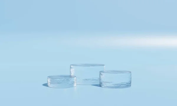 広告用の3D氷の表彰台 ブランク製品の段階 製品のプレゼンテーションのためのラウンド台座またはプラットフォーム — ストック写真
