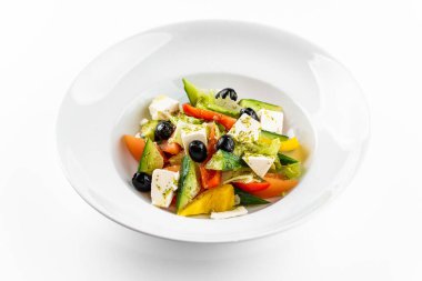 Zeytinli Yunan salatası, domates, salatalık, üst manzara