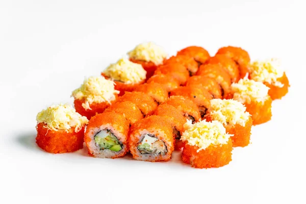 Vista Superior Del Clásico Sushi Comida Japonesa — Foto de Stock