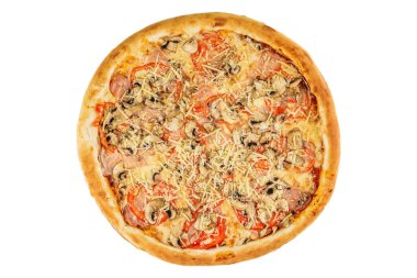 Jambonlu ve tavuklu geleneksel İtalyan pizzası.