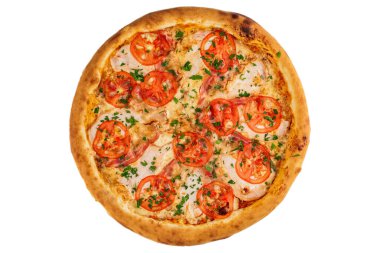 Jambonlu ve tavuklu geleneksel İtalyan pizzası.