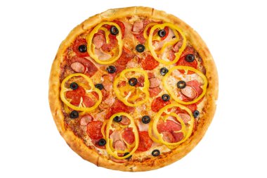 Jambonlu ve tavuklu geleneksel İtalyan pizzası.