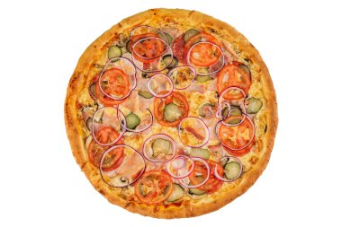 Jambonlu ve tavuklu geleneksel İtalyan pizzası.