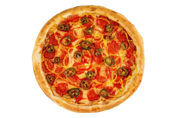 Pizza Italiana Tradicional Com Presunto Frango Regada Com — Fotografia de Stock