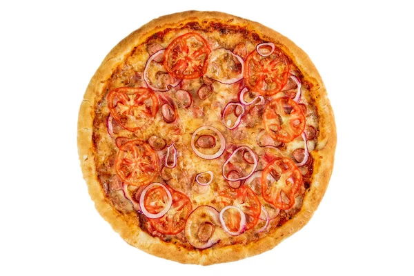 Tradycyjna Włoska Pizza Szynką Kurczakiem Skropiona Kulką — Zdjęcie stockowe